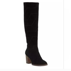 Lucky Brand Black Suede Leather Prouska Heeled Boots 8M